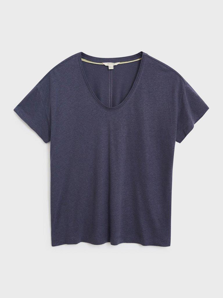 Voop Neck Linen Tee in DUS PURPLE - FLAT FRONT