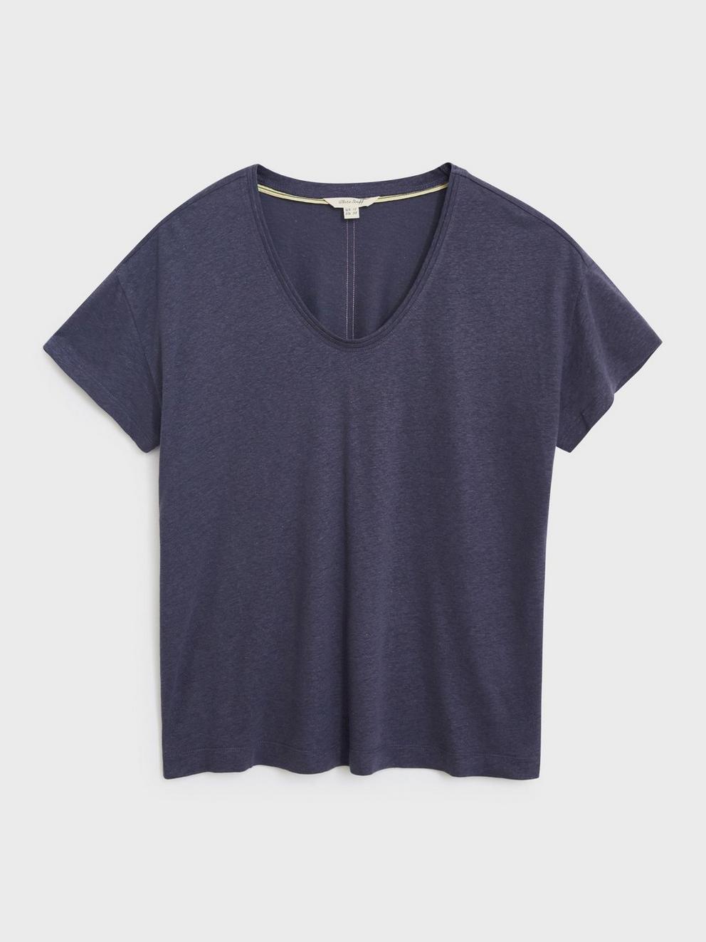 Voop Neck Linen Tee in DUS PURPLE - FLAT FRONT