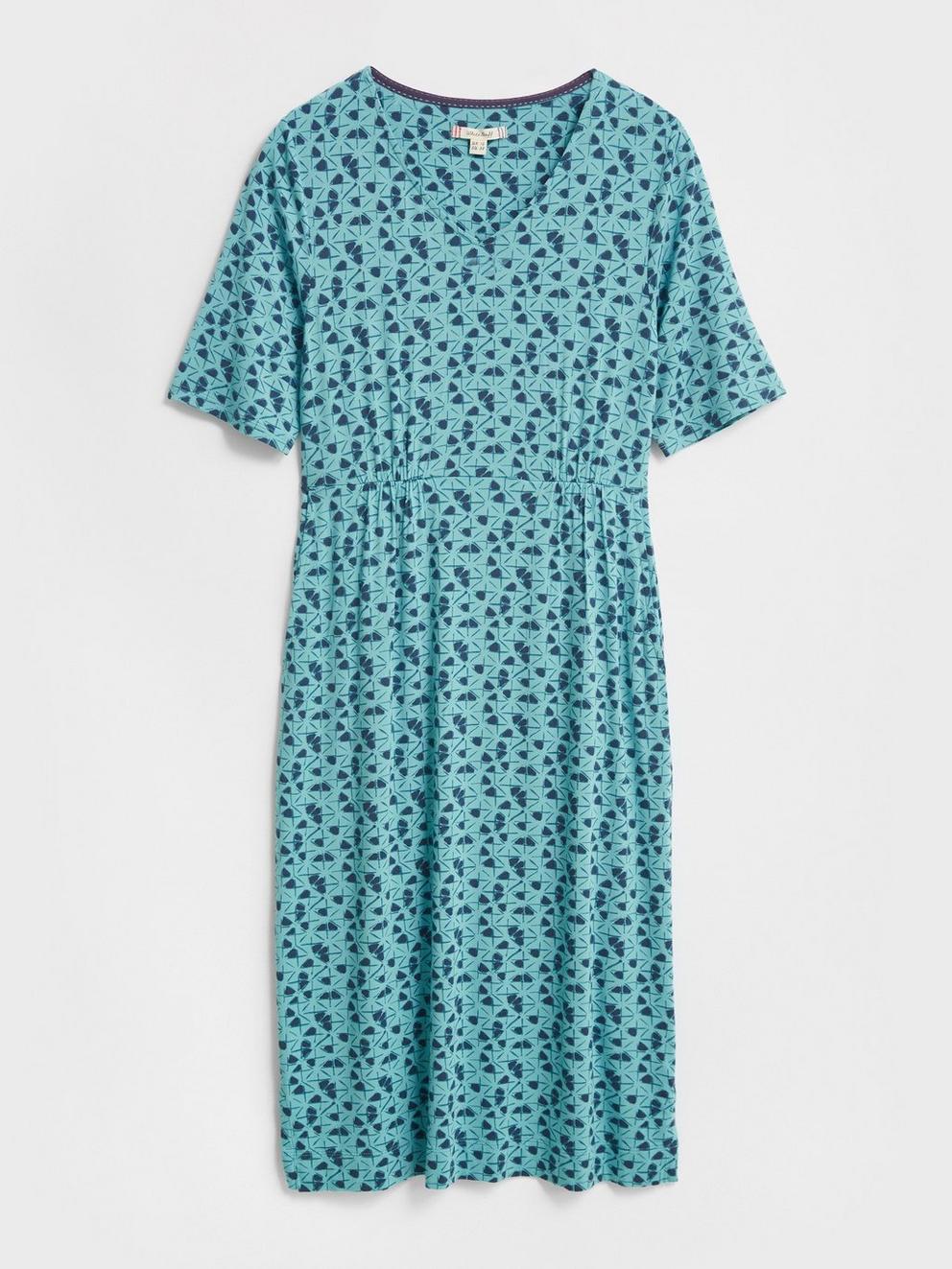 Kara Eco Vero Jersey Dress in BLUE MLT - FLAT FRONT