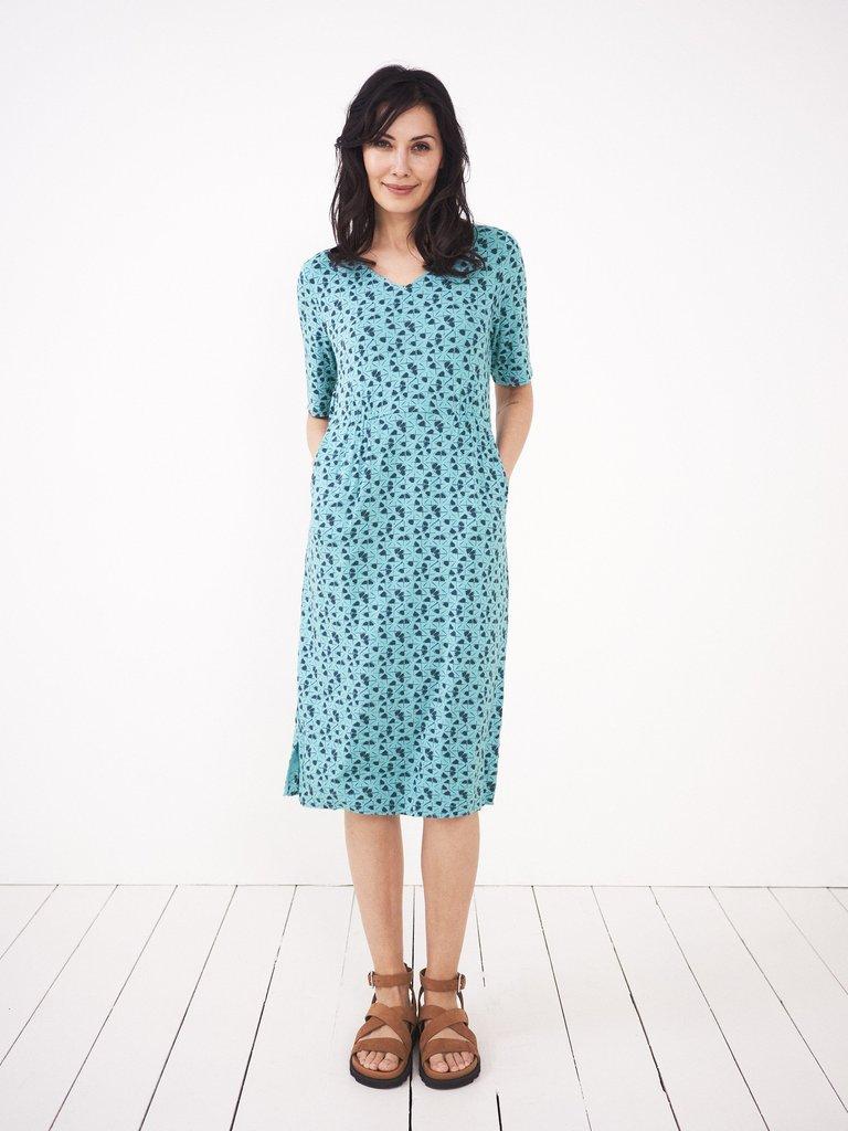 Kara Eco Vero Jersey Dress in BLUE MLT - MODEL FRONT