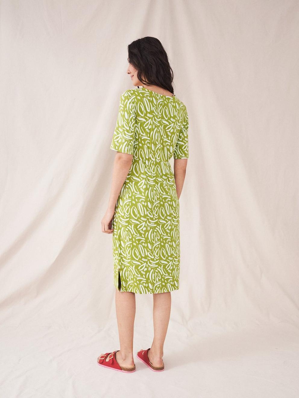 Kara Eco Vero Jersey Dress in GREEN MLT - MODEL BACK