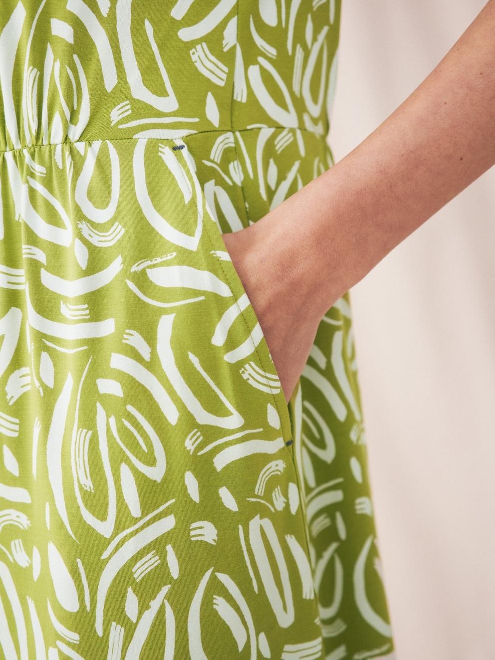 Kara Eco Vero Jersey Dress in GREEN MLT - MODEL DETAIL