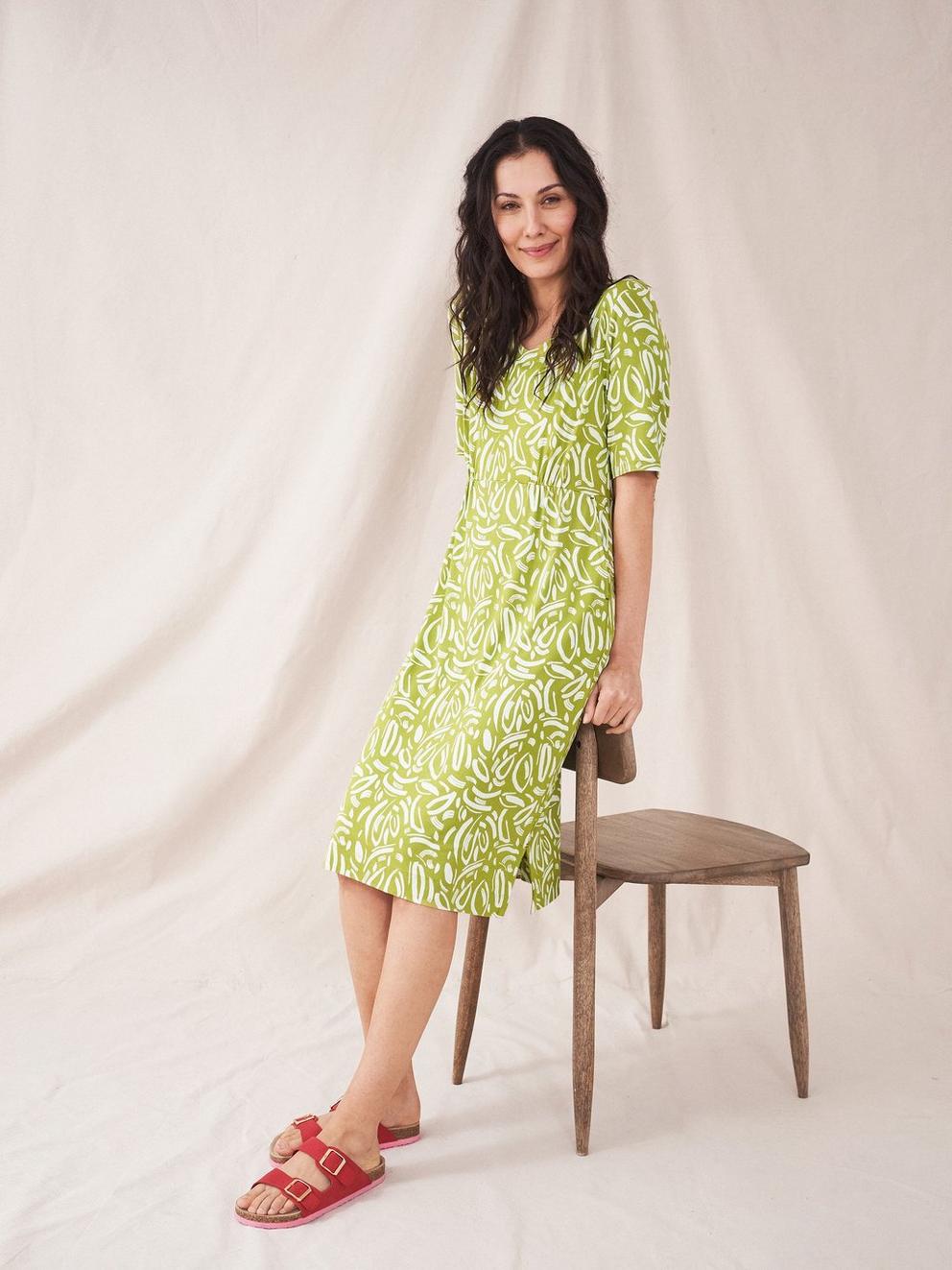 Kara Eco Vero Jersey Dress in GREEN MLT - MODEL FRONT