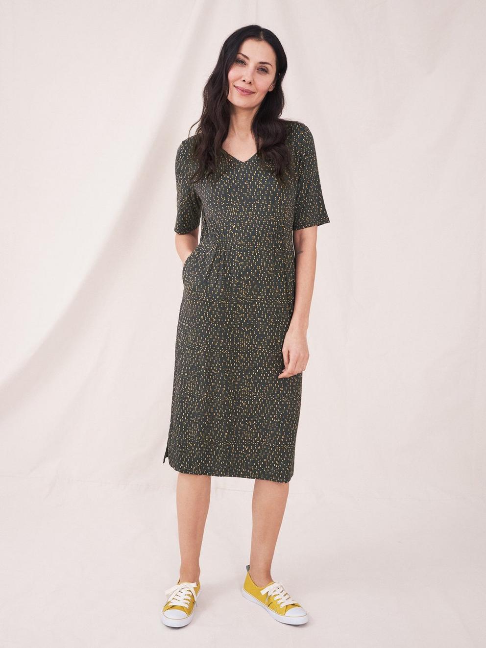 Kara Eco Vero Jersey Dress in GREY MULTI - MODEL FRONT