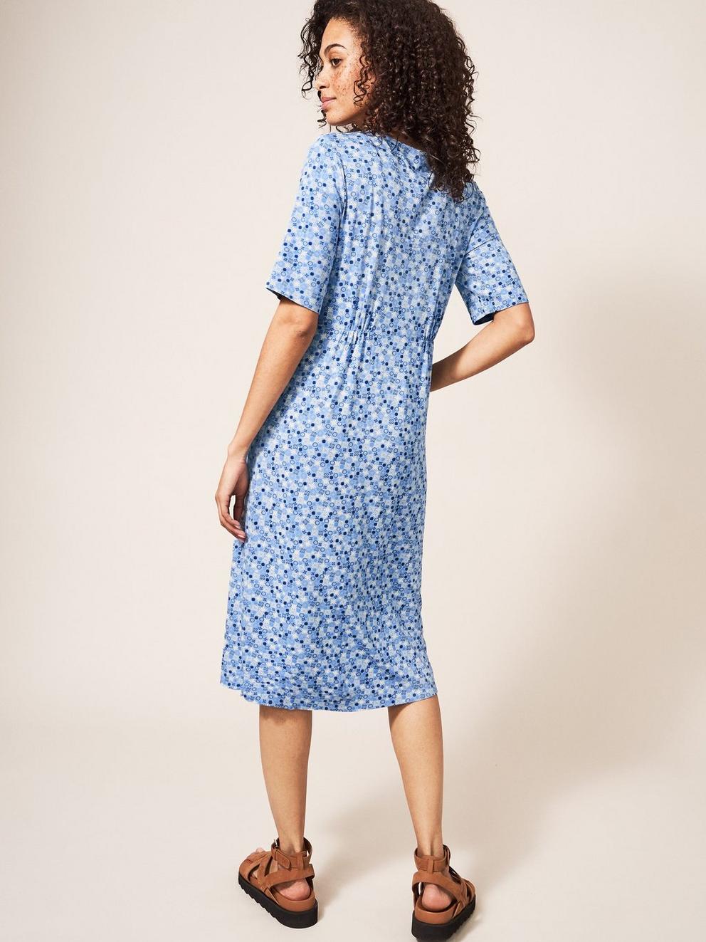 Kara Eco Vero Jersey Dress in MID BLUE - MODEL BACK