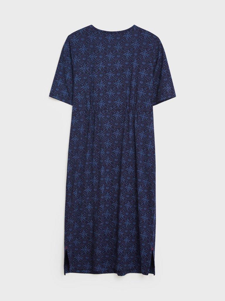 Kara Eco Vero Jersey Dress in NAVY MULTI - FLAT BACK