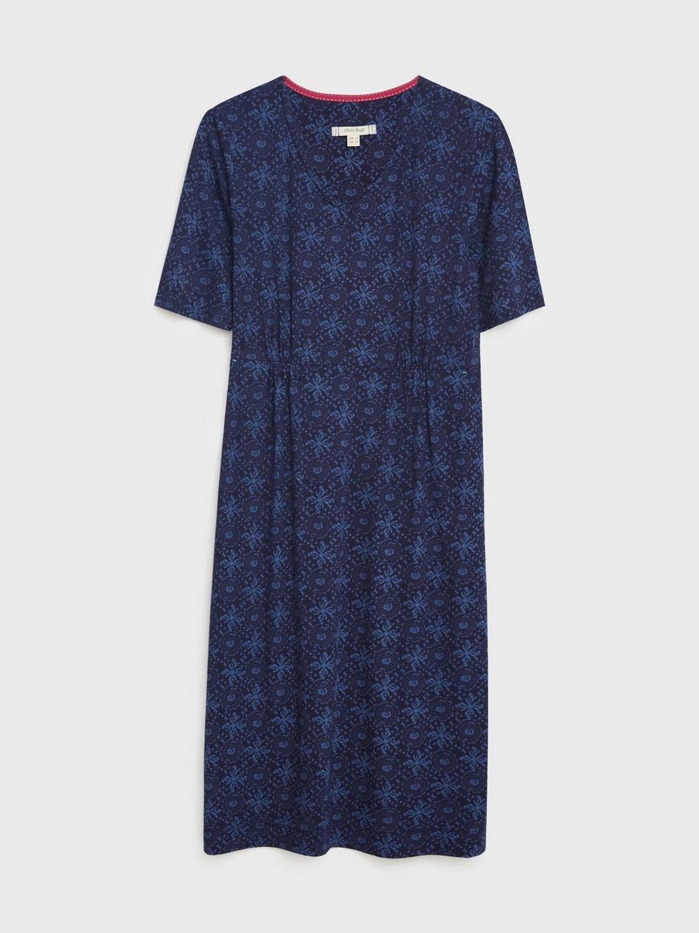 Kara Eco Vero Jersey Dress in NAVY MULTI - FLAT FRONT