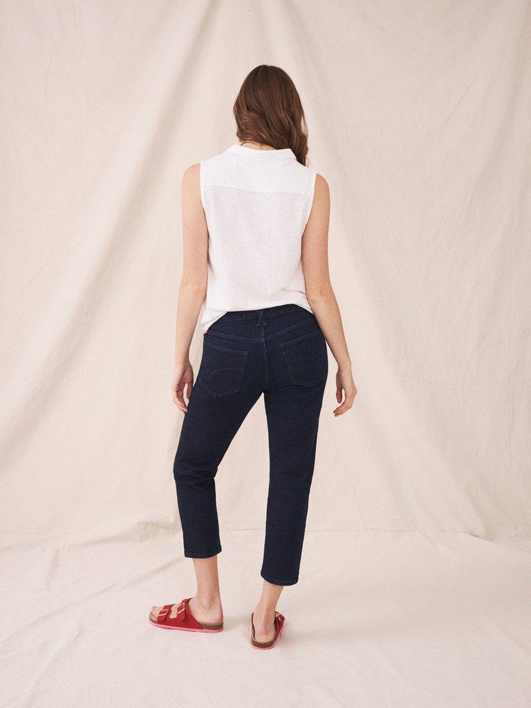 Brooke Straight Crop Jean in DK DENIM - MODEL BACK