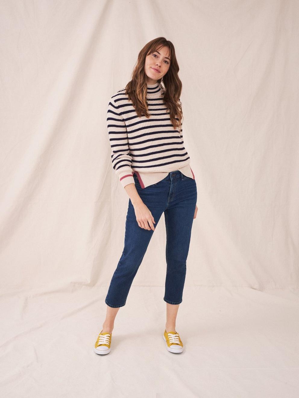 Brooke Straight Crop Jean in MID DENIM - MODEL FRONT