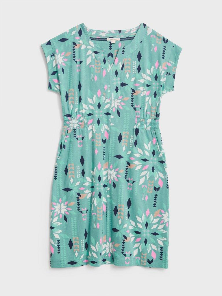 Penny Cotton Jersey Dress in TEAL MLT - FLAT FRONT