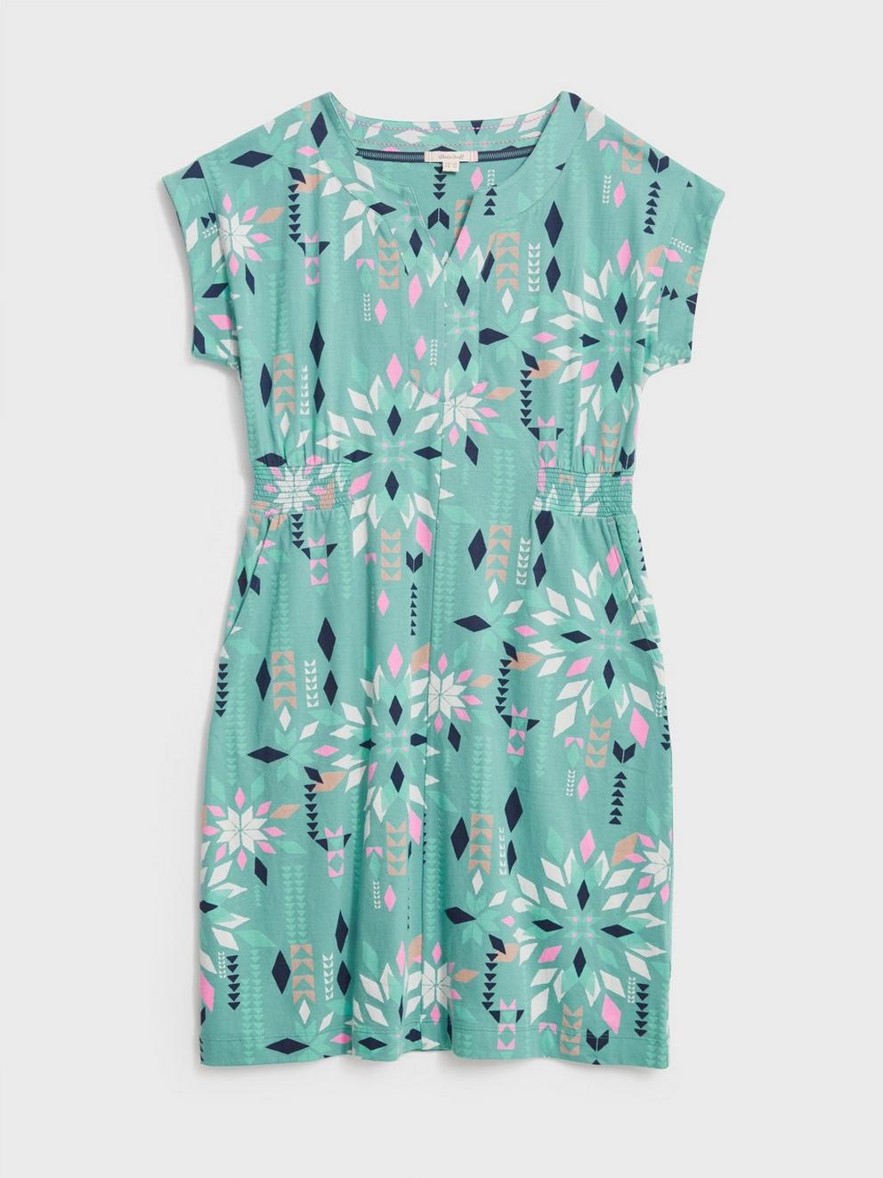 Penny Cotton Jersey Dress in TEAL MLT - FLAT FRONT