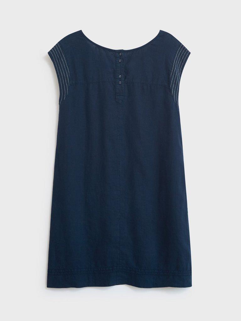 Adele Linen Dress in DARK NAVY - FLAT BACK