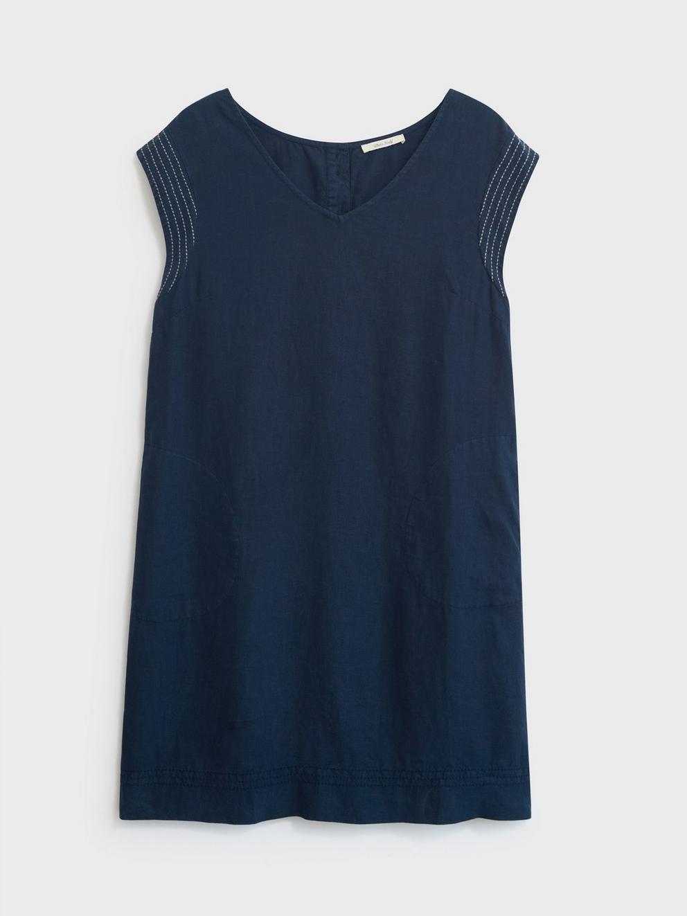 Adele Linen Dress in DARK NAVY - FLAT FRONT