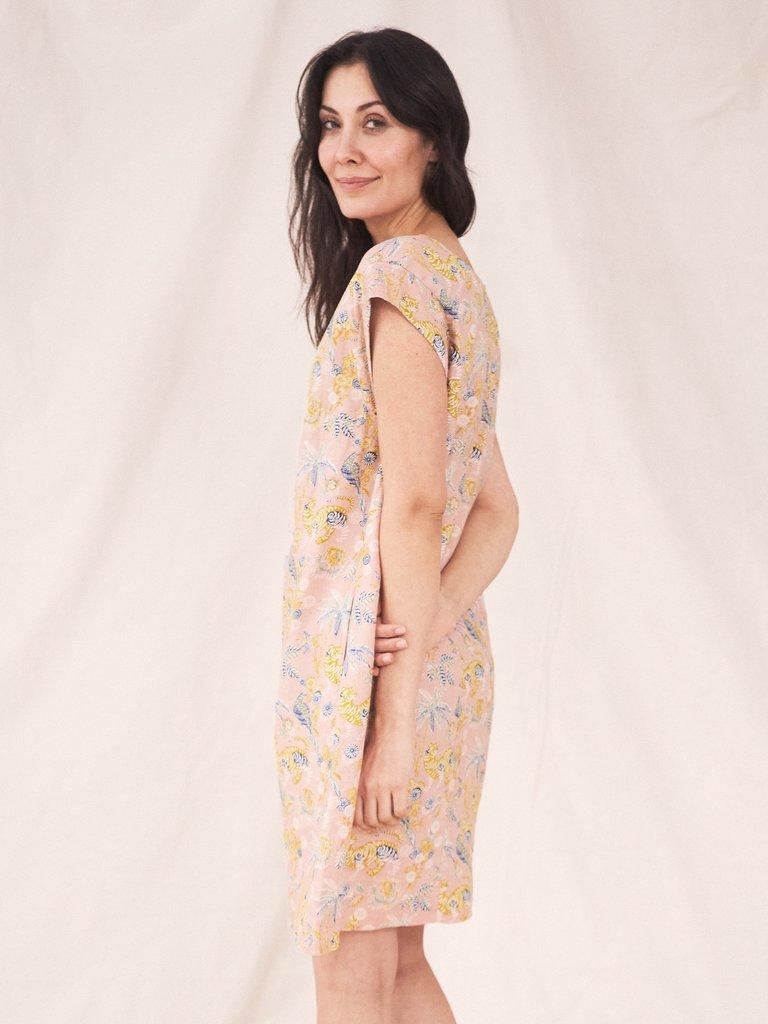 Adley Linen Dress in PINK MLT - MODEL BACK