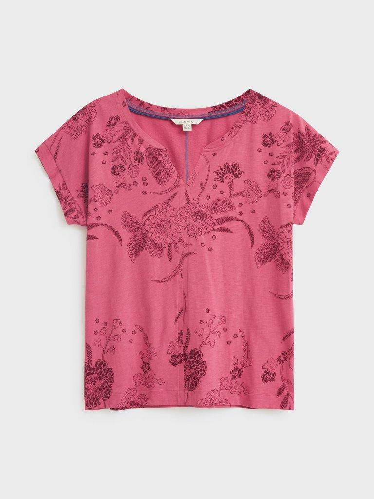 Nelly Notch Printed Tee in PINK PR - FLAT FRONT