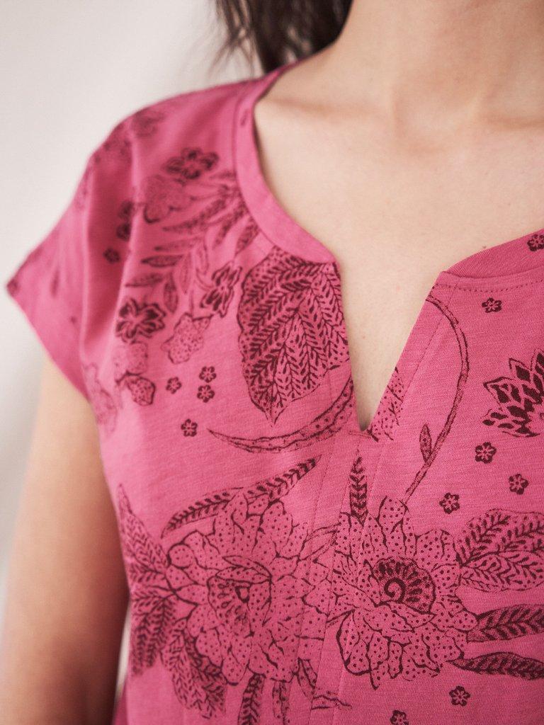 Nelly Notch Printed Tee in PINK PR - MODEL DETAIL
