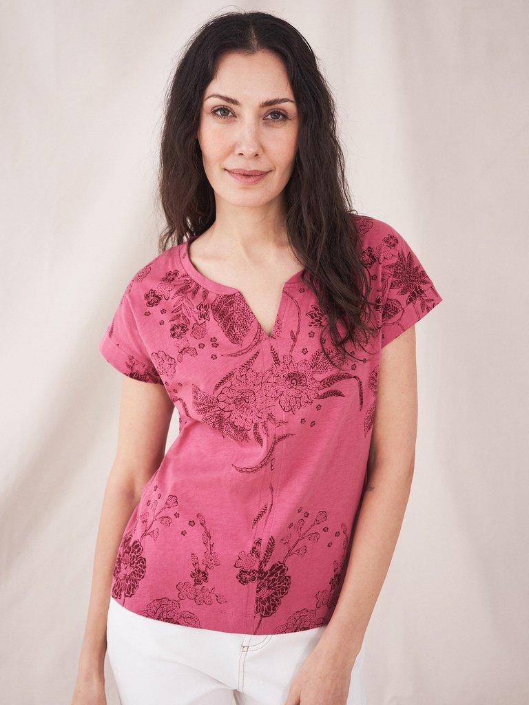 Nelly Notch Printed Tee in PINK PR - MODEL FRONT