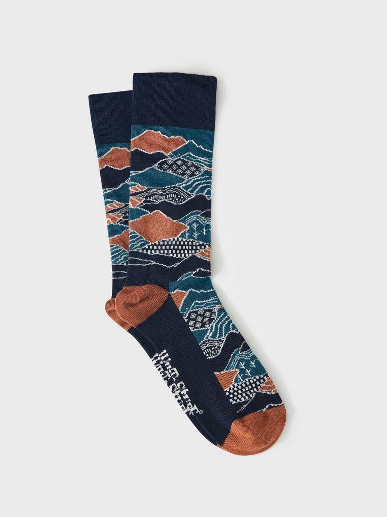 Abstract Mountain Sock in NAVY MULTI - FLAT FRONT