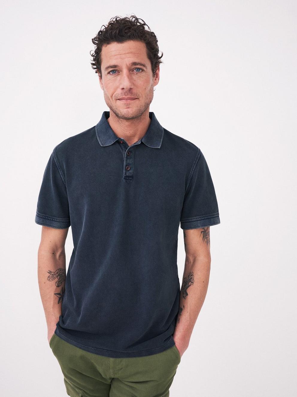 Utility Polo in INDIGO BLE - MODEL FRONT