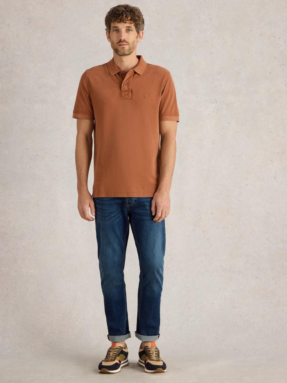 Utility Polo in MID TAN - MODEL FRONT