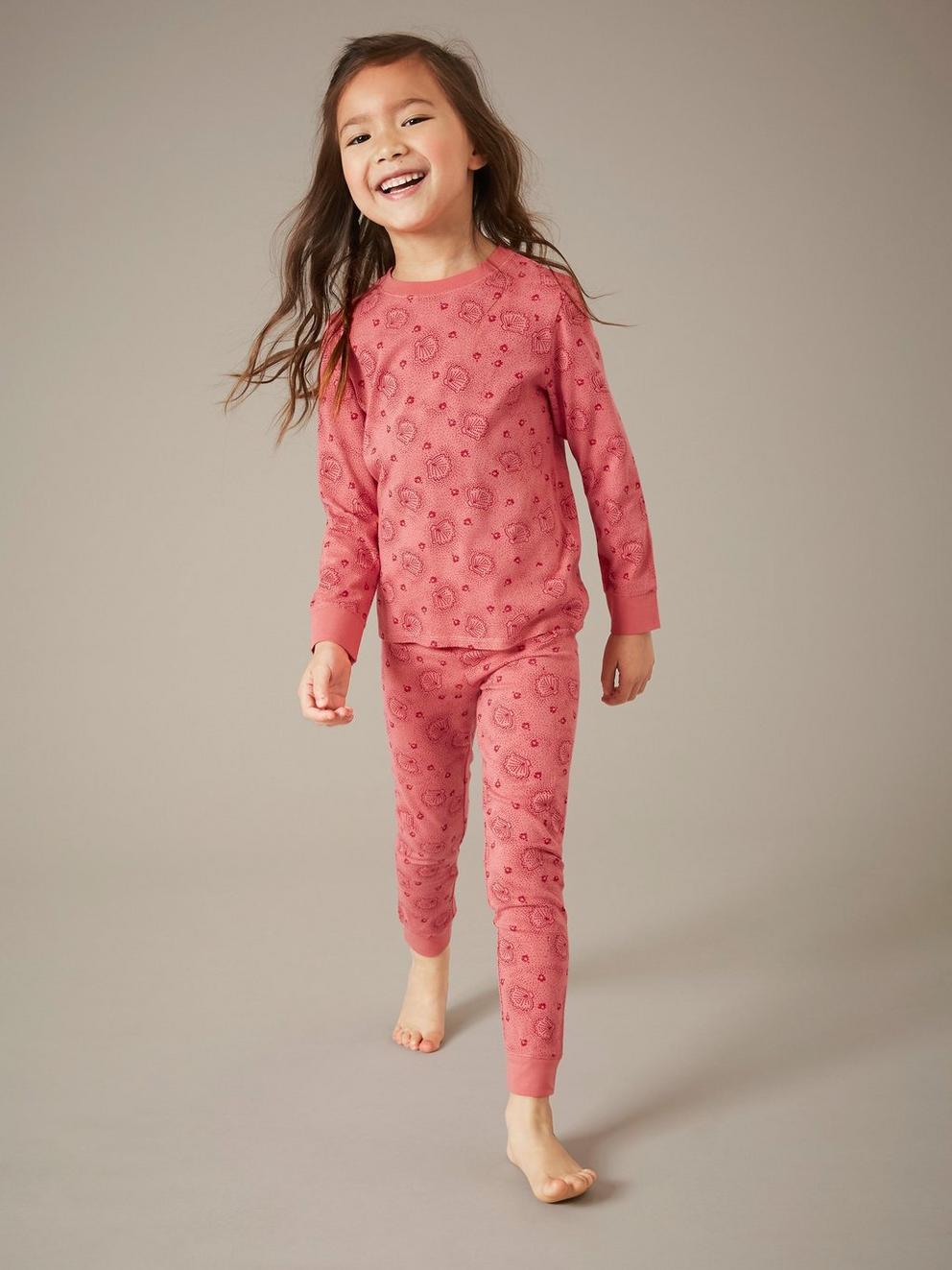 Shells PJ Set in CORAL MLT - MODEL FRONT