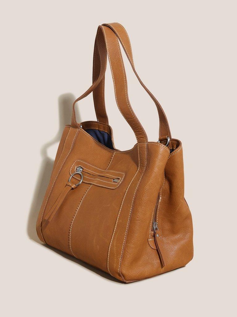 Hannah Leather Tote in MID TAN - FLAT BACK