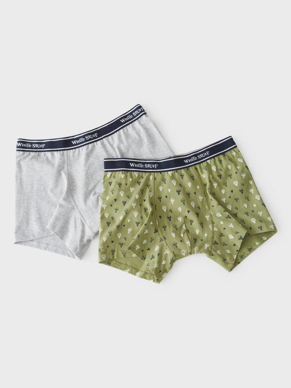 2 Pack Boxers Plain and Print in GREEN MLT - FLAT BACK