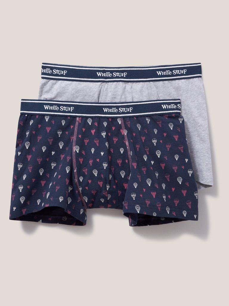 2 Pack Boxers Plain and Print in NAVY MULTI - FLAT FRONT
