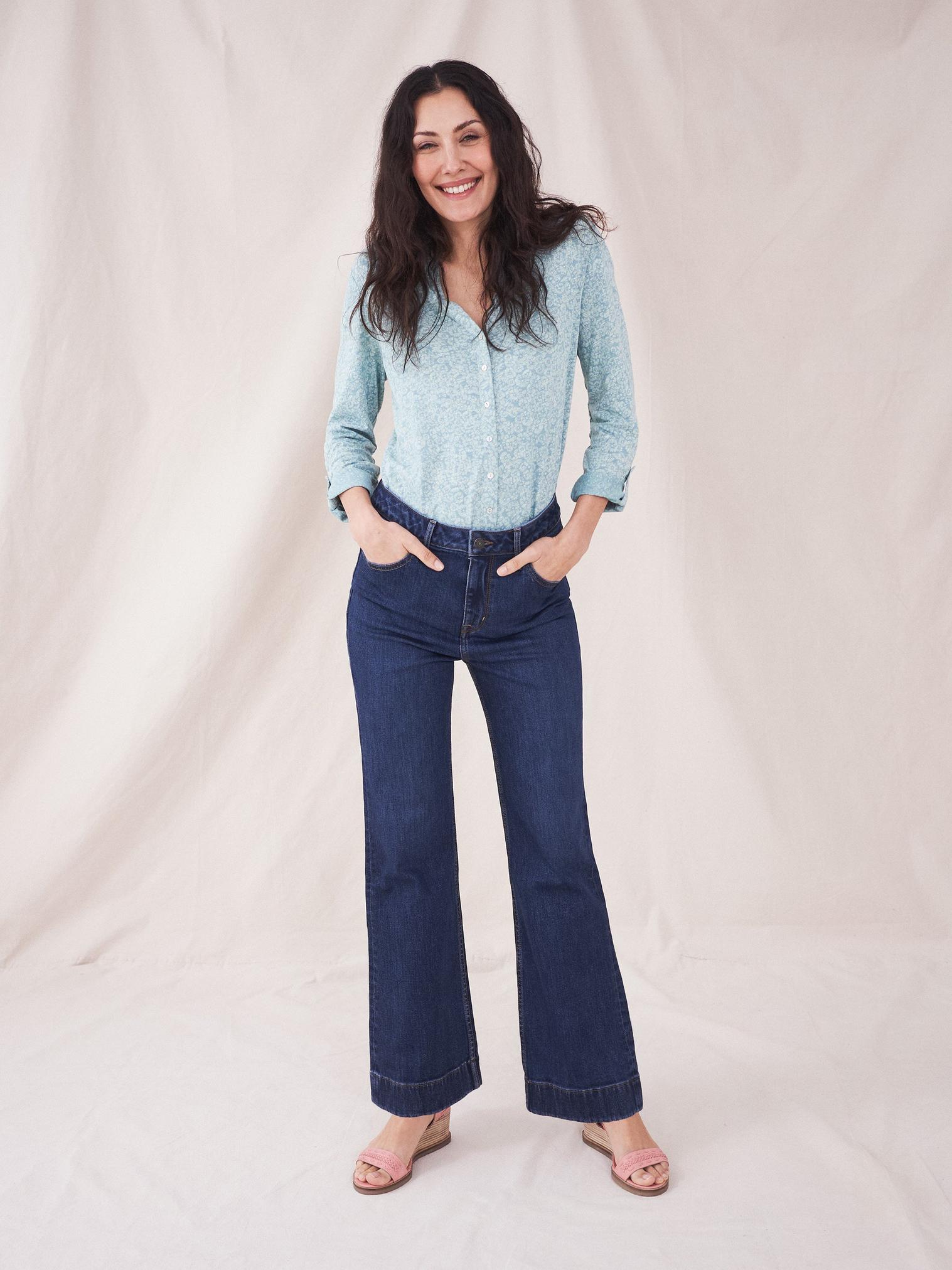 Hattie Flares in MID DENIM - MODEL FRONT