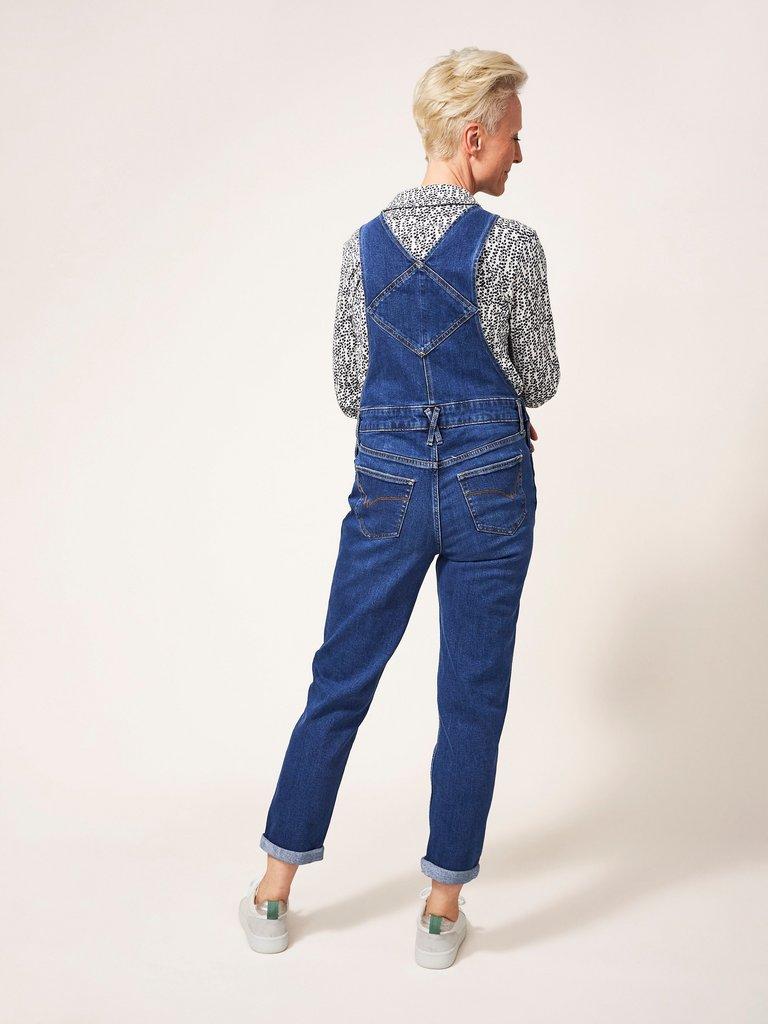 Isabelle Denim Dungaree in MID DENIM - MODEL BACK