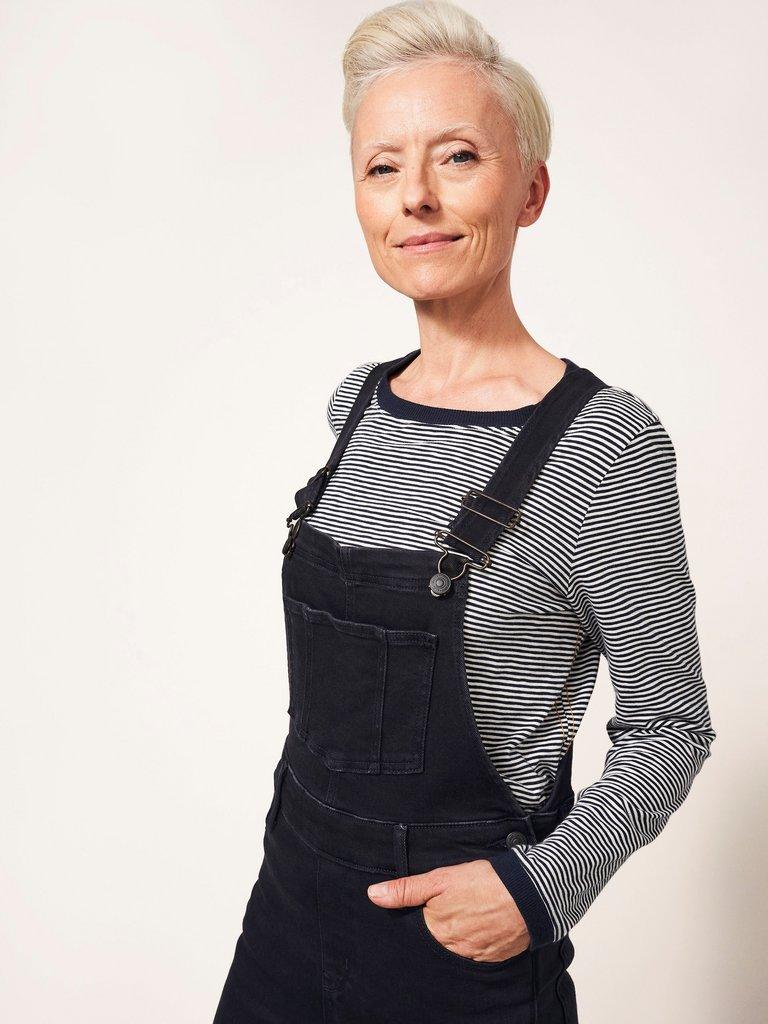 Isabelle Dungaree in WASHED BLK - MODEL FRONT