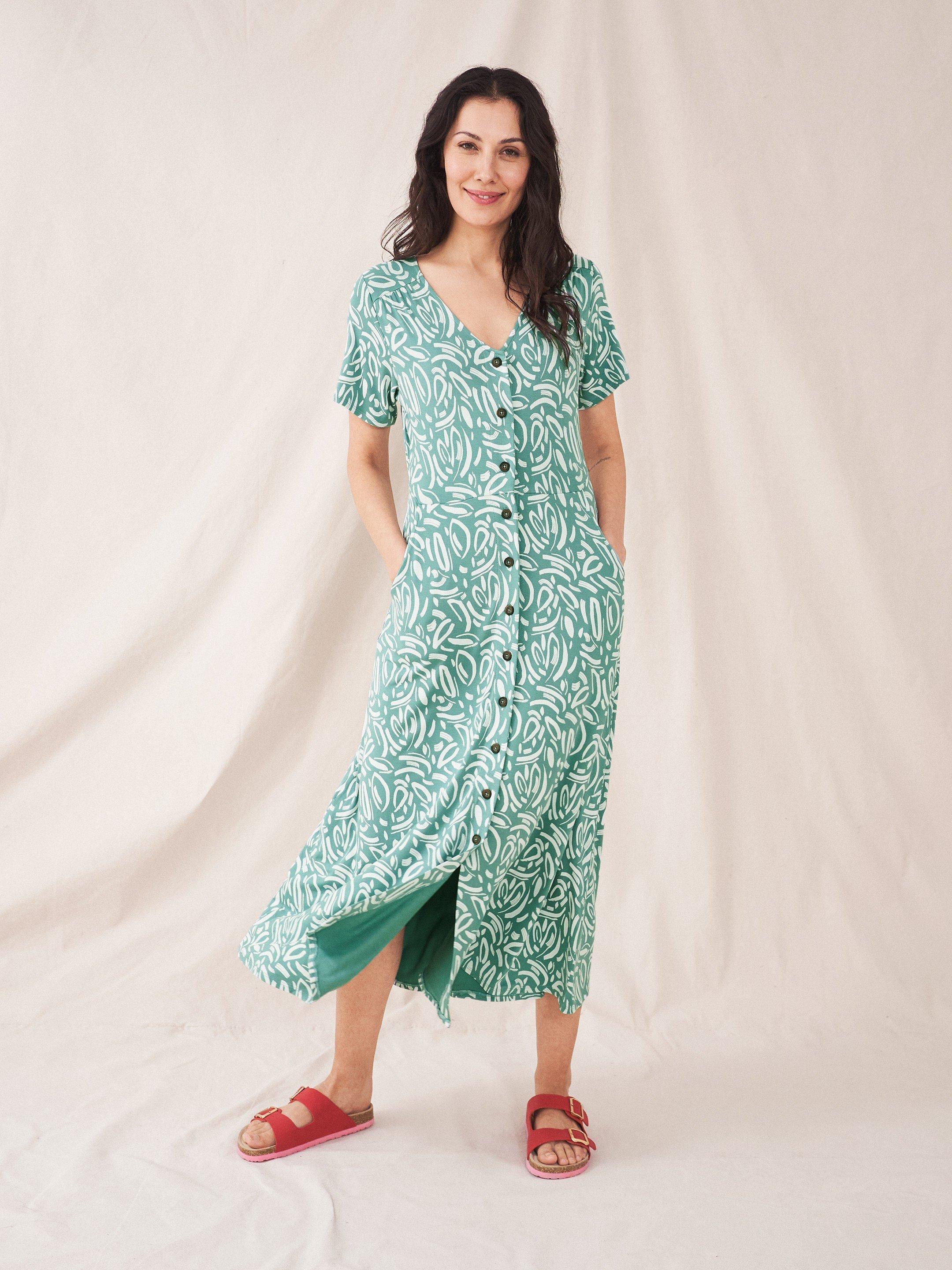 Amelia Eco Vero Jersey Dress in TEAL MULTI | White Stuff
