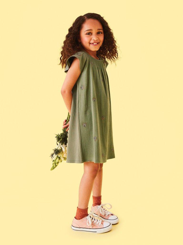 Lolly Dress in MID GREEN - MODEL FRONT