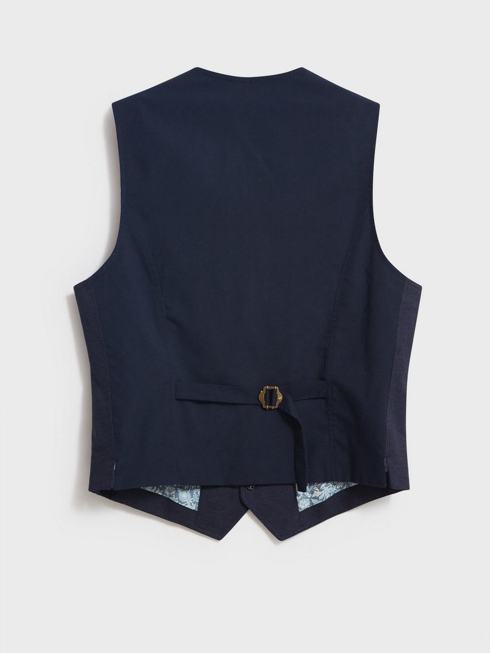 Abbott Linen Waistcoat in FR NAVY - FLAT BACK