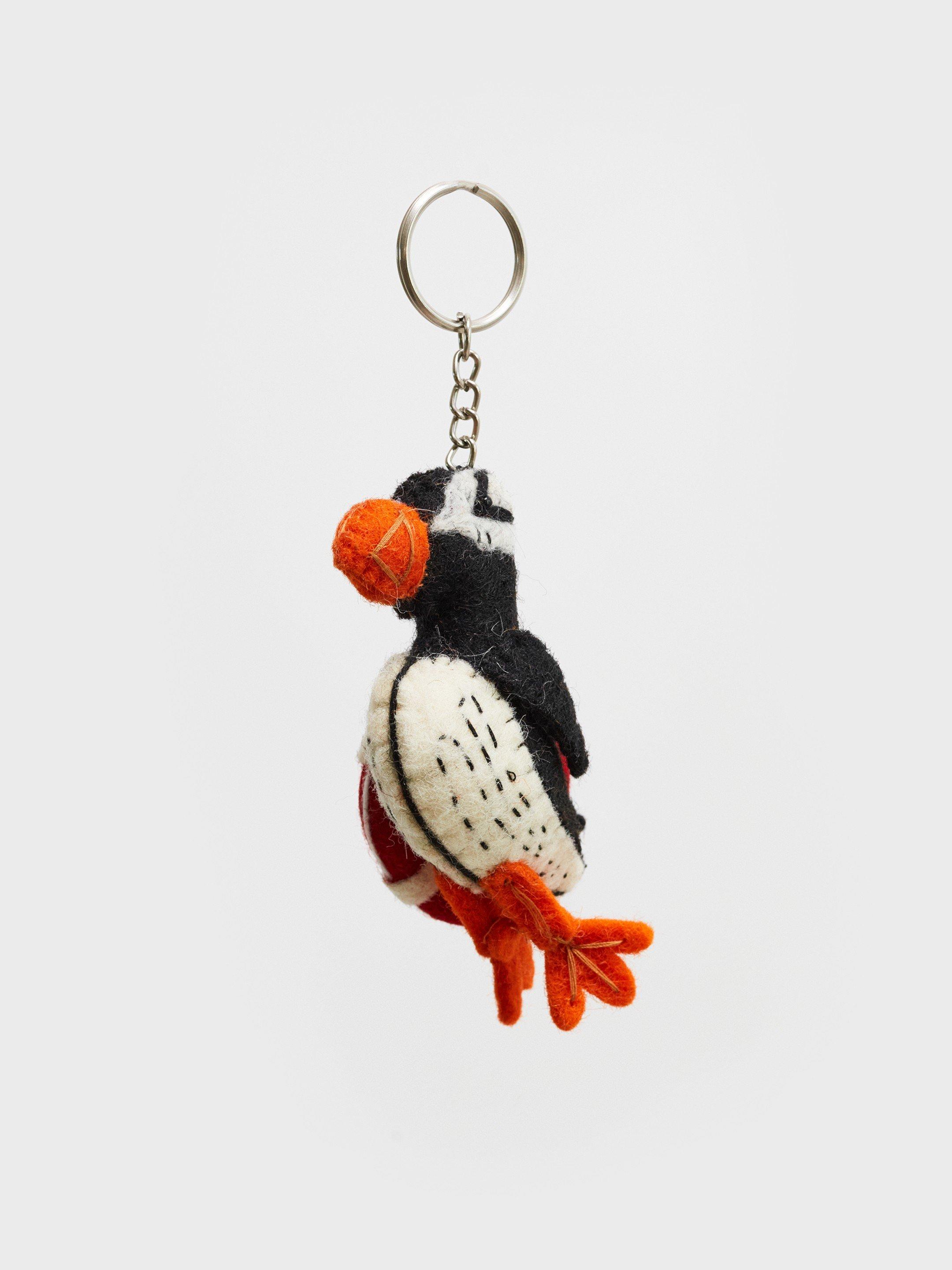 PUFFIN IN RUBBER RING KEYRING in BLK MLT - FLAT DETAIL