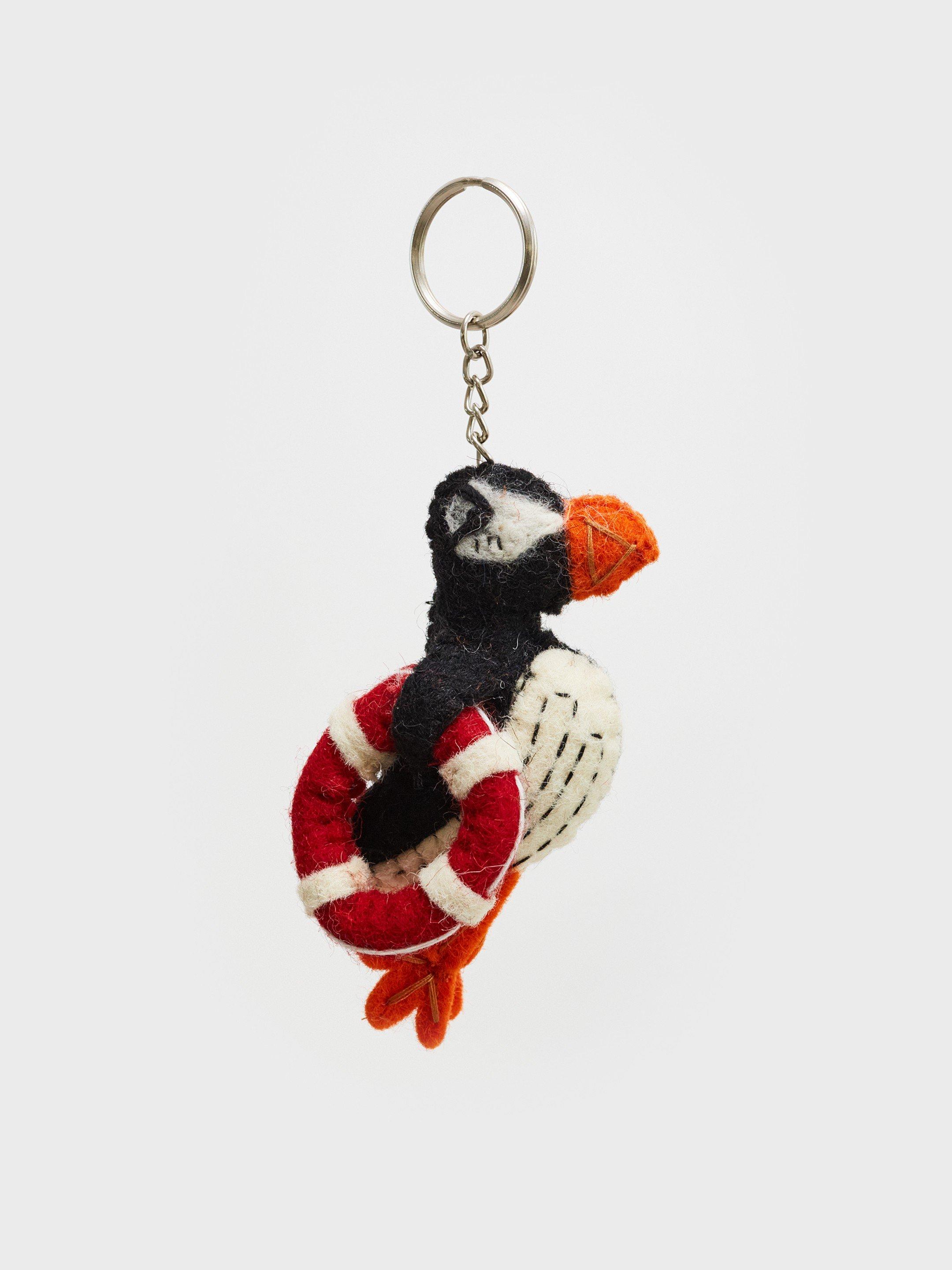 PUFFIN IN RUBBER RING KEYRING in BLK MLT - FLAT FRONT