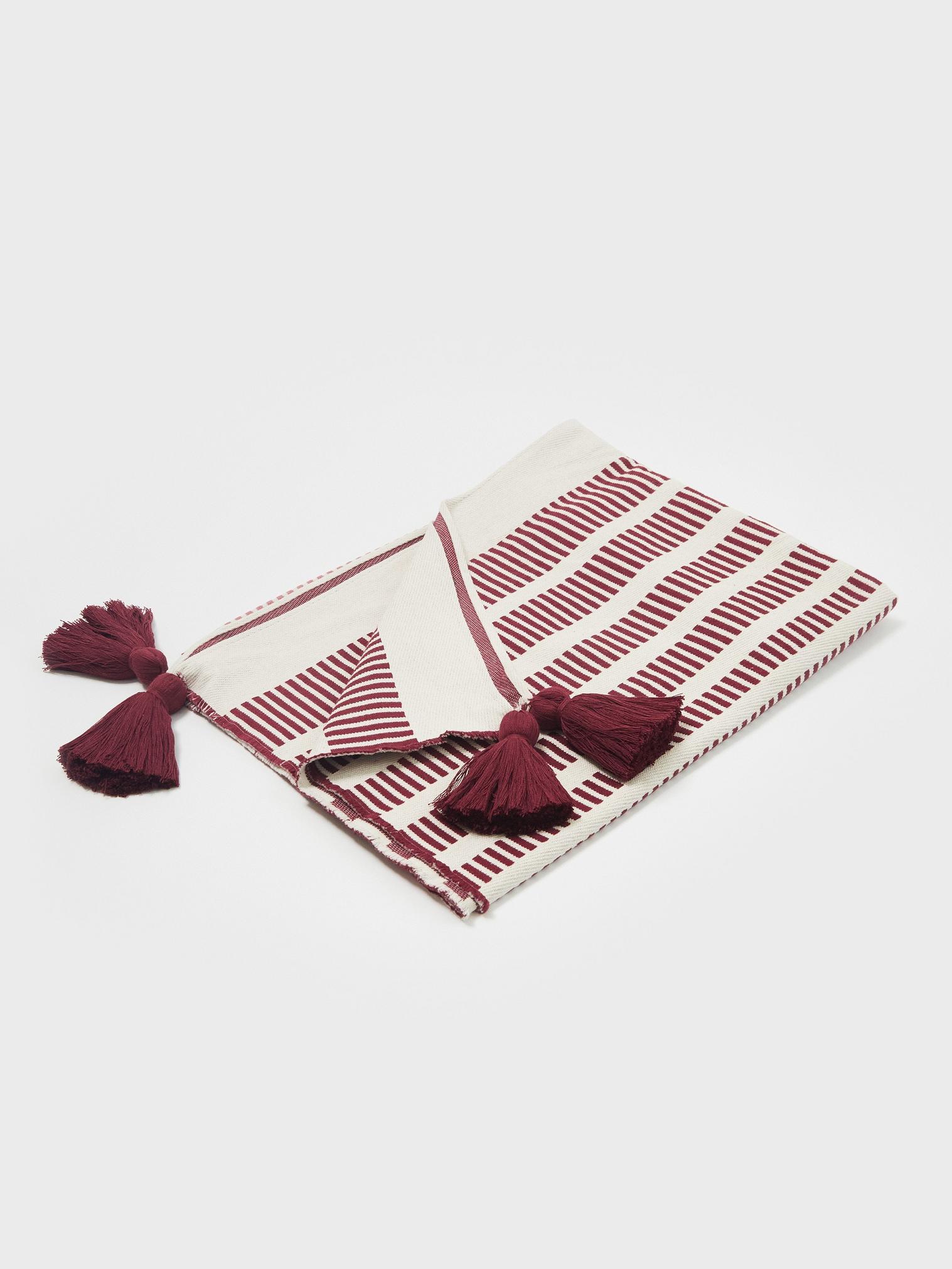 Stripe Throw in DEEP RED - MODEL FRONT