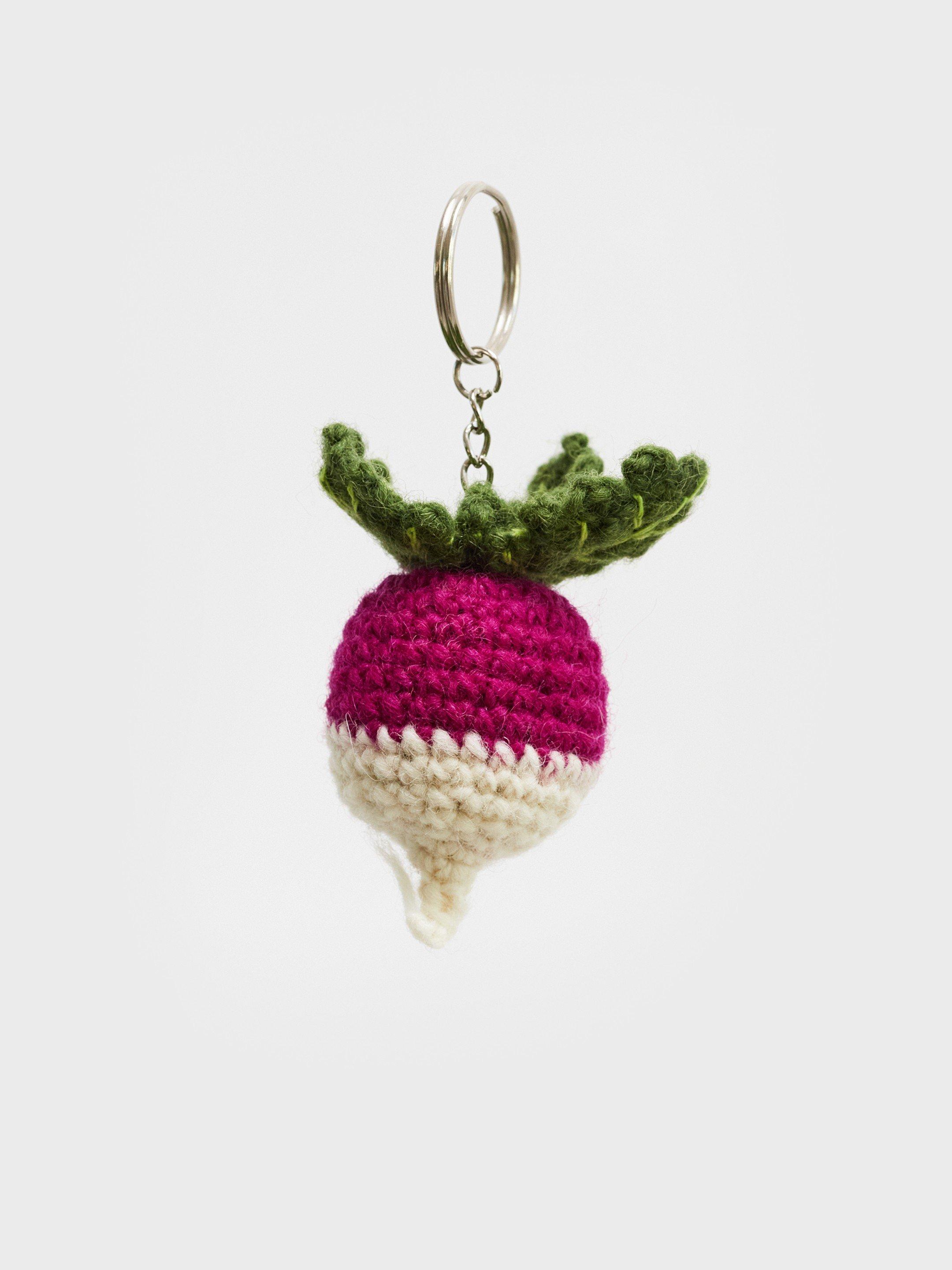 Crochet Radish Keyring in PINK MLT - FLAT FRONT