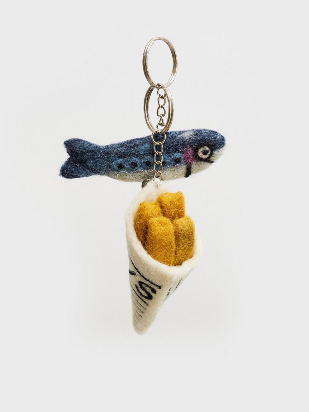 Fish n Chips Keyring in BLUE MLT - FLAT DETAIL