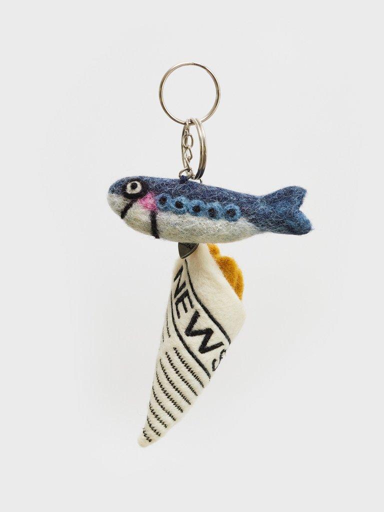 Fish n Chips Keyring in BLUE MLT - FLAT FRONT