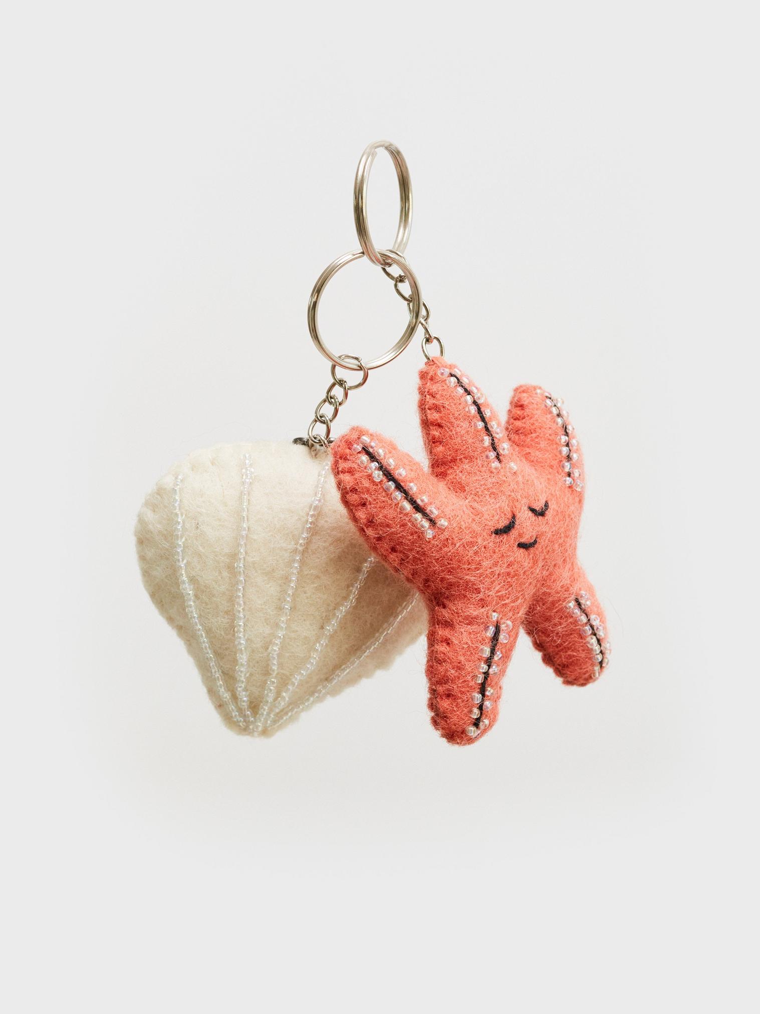 Starfish and Shell Keyring in PINK MLT - FLAT FRONT