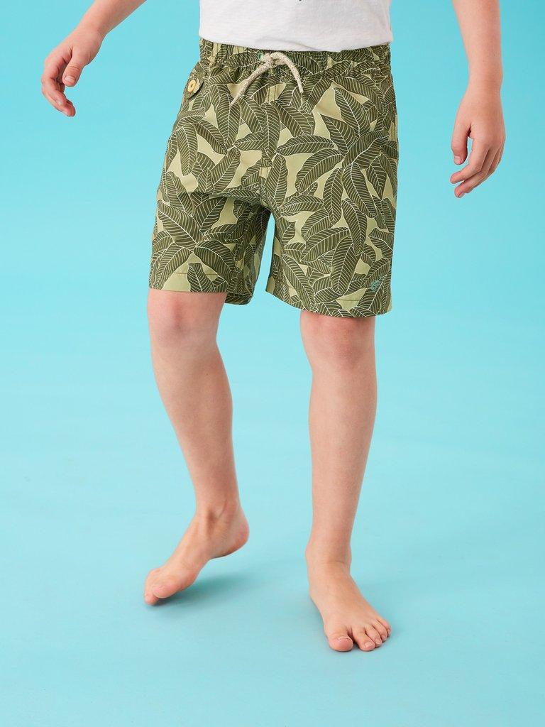 Mini Palm Print Swimshort in GREEN MLT - MODEL DETAIL