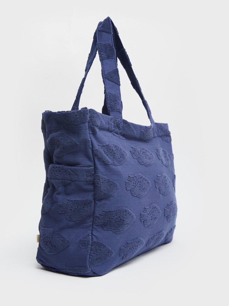 Fish Towelling Shopper Bag in BLUE MLT - FLAT BACK
