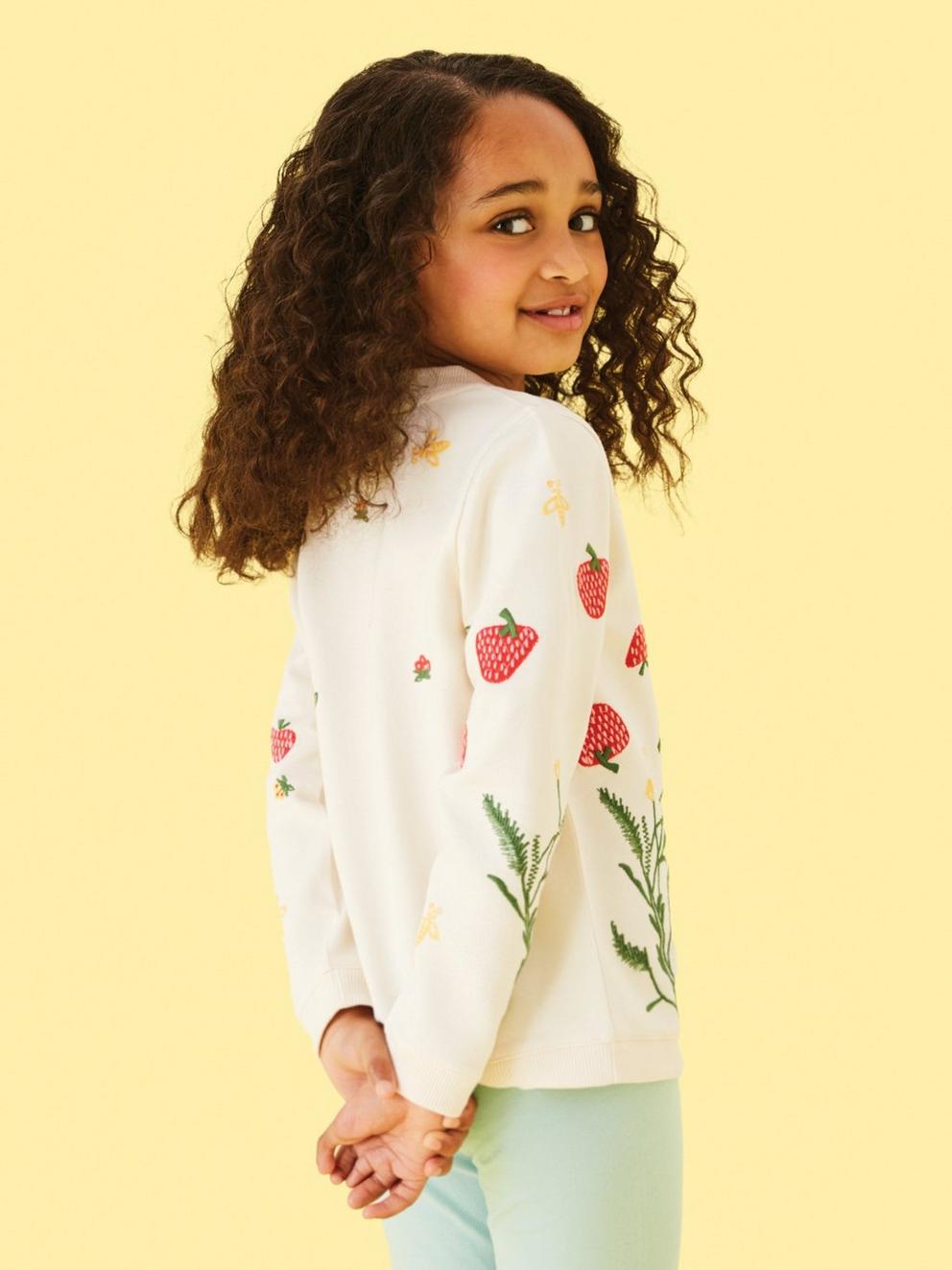 Strawberry Emb Sweat in IVORY MLT - MODEL BACK