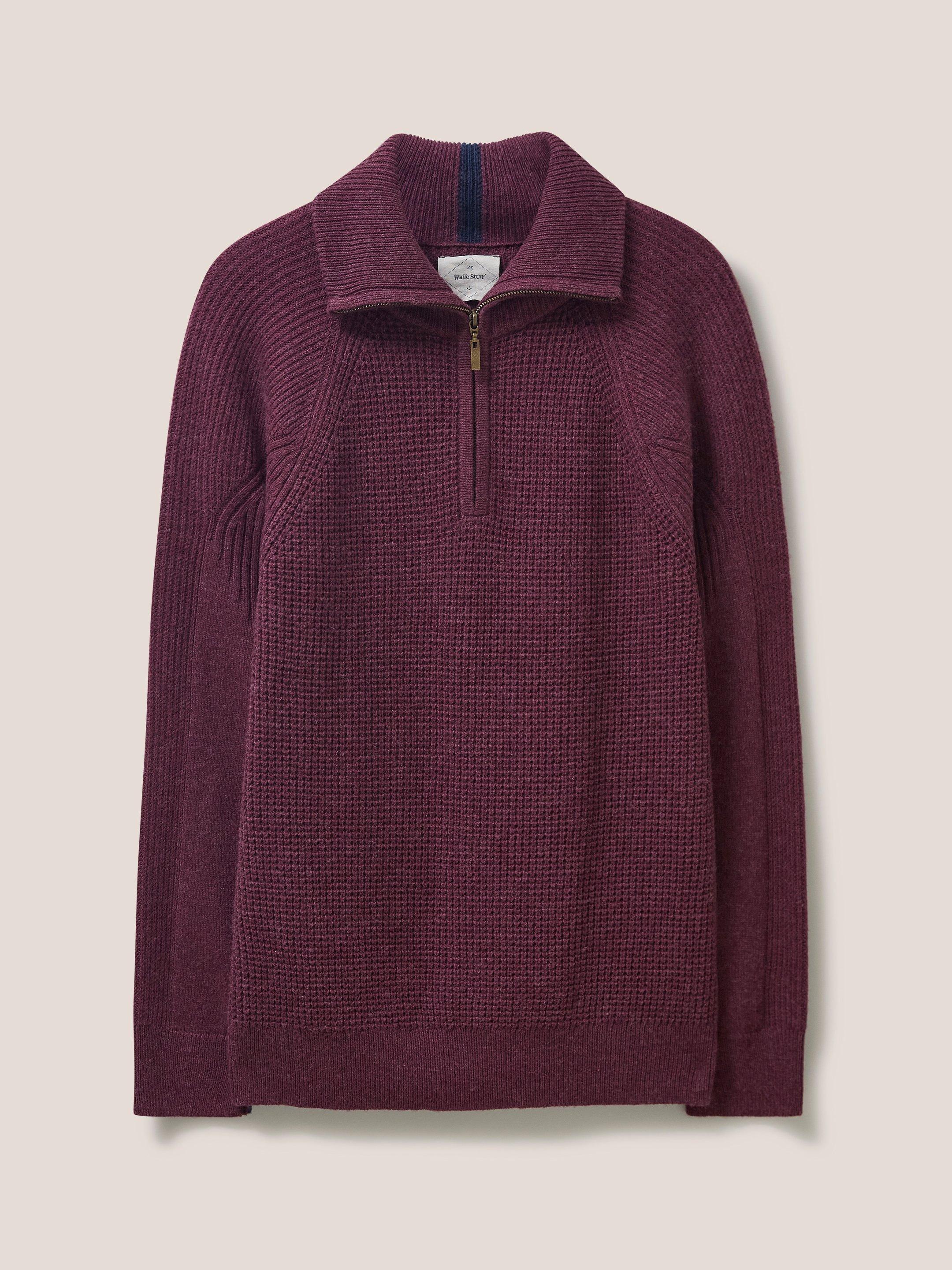 Mead Zip Neck Rib Jumper in MID PLUM - FLAT FRONT