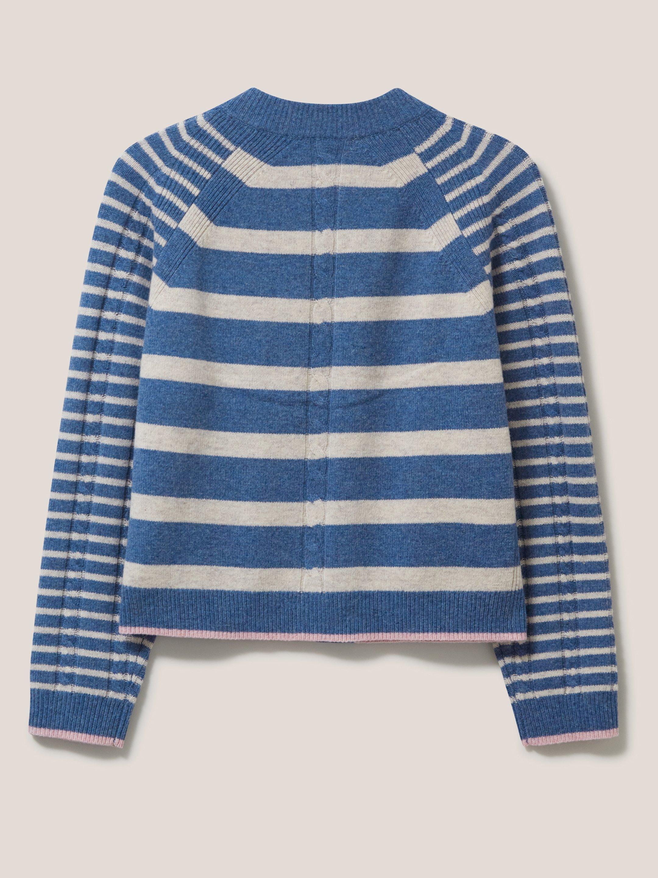 Woodland Cable Cardi in BLUE MLT - FLAT BACK