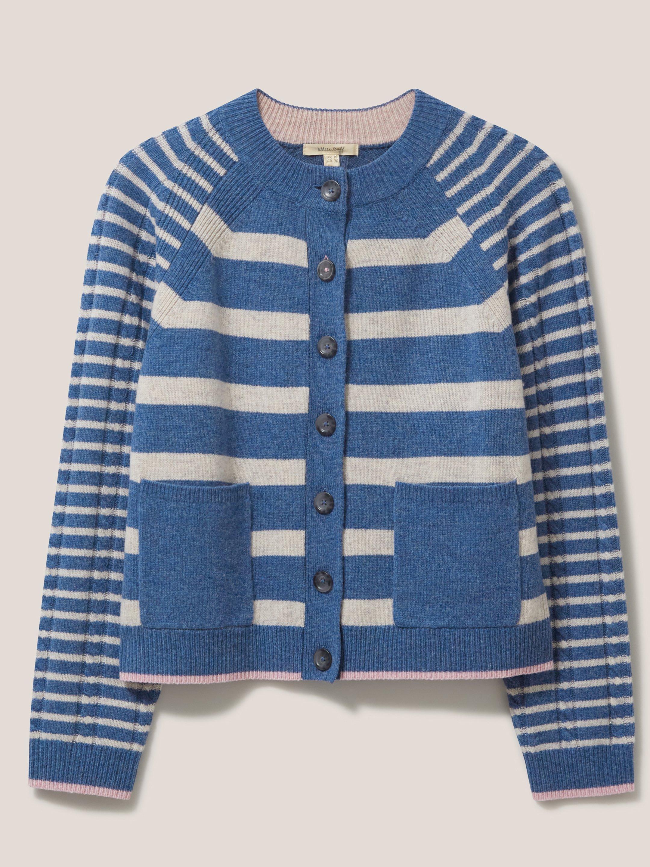 Woodland Cable Cardi in BLUE MLT - FLAT FRONT