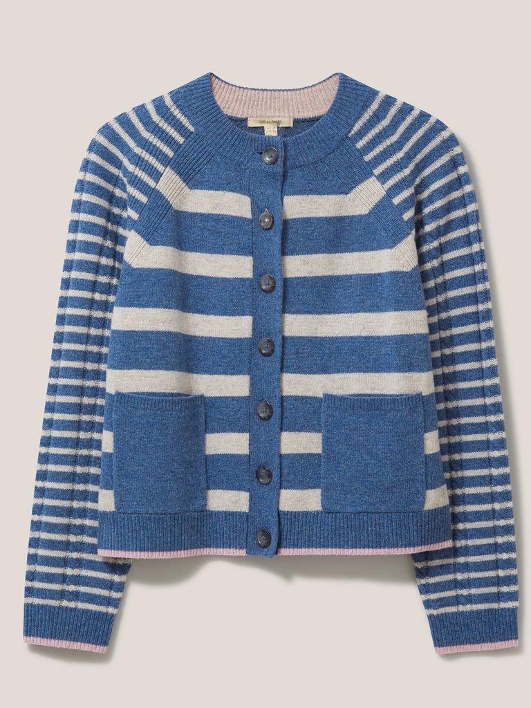 Woodland Cable Cardi in BLUE MLT - FLAT FRONT
