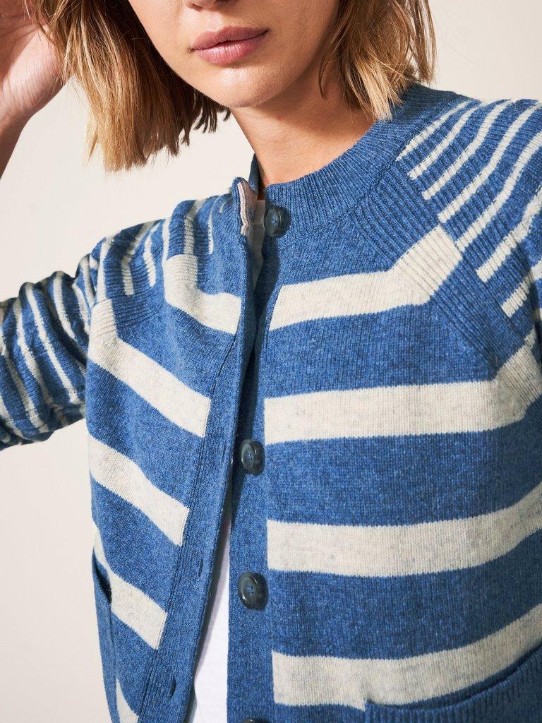 Woodland Cable Cardi in BLUE MLT - MODEL DETAIL