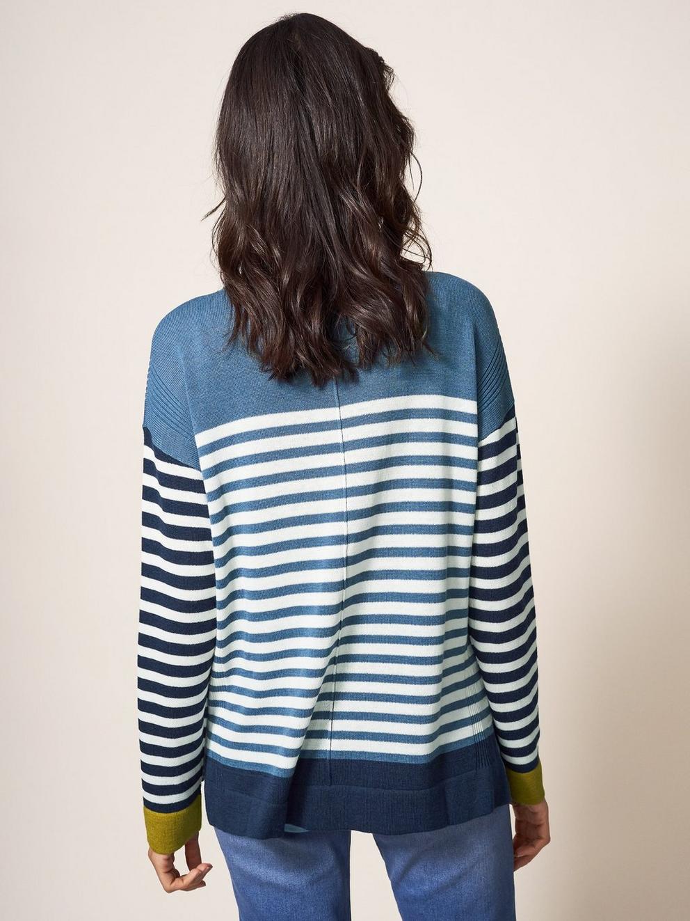 Olivia Colour Block Stripe Jumper in WHITE MLT - MODEL BACK